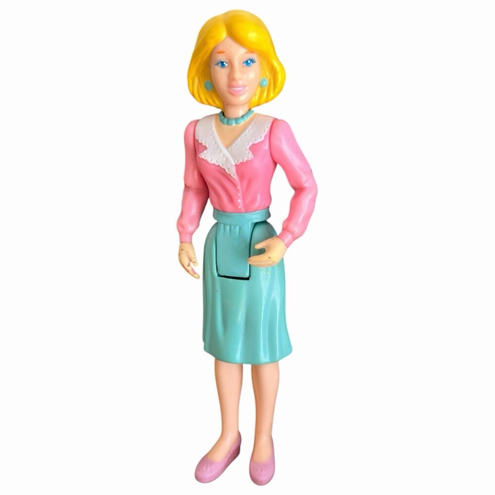 Vintage 1991 Playskool Victorian Dollhouse Mom Figure Blonde Pink Shirt